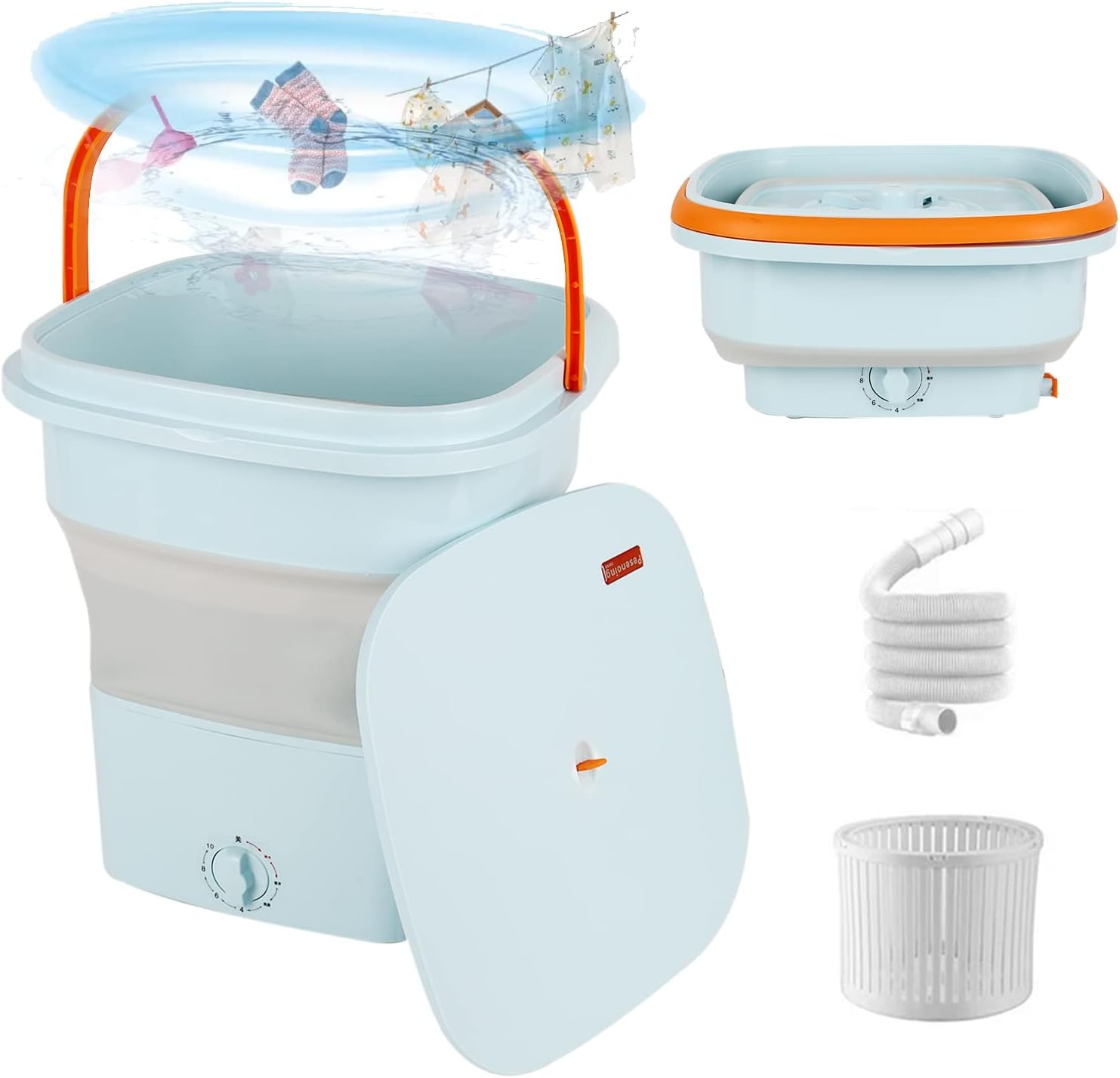 Mini-opvouwbare wasmachine, kleine draagbare elektrische wasmachine, mobiele wasmachine met sterilisatie, inklapbaar, wasmachine voor reizen, wasmachine voor ondergoed, sokken, kinderkleding (blauw)