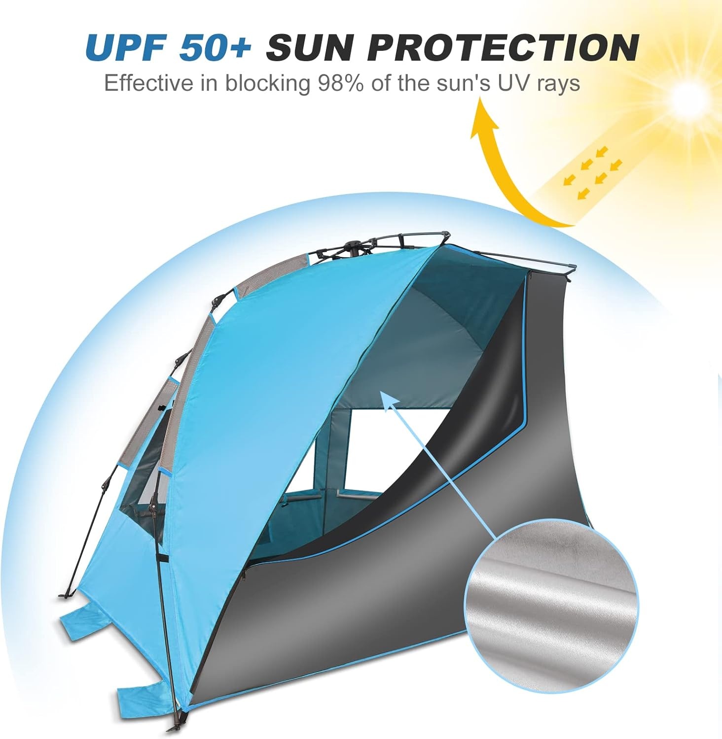 TAGVO Strandtent, waterdicht, draagbaar, voor 3-4 personen, zonwering, UPF 50+ ademende tent voor kamperen