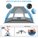 TAGVO Strandtent, waterdicht, draagbaar, voor 3-4 personen, zonwering, UPF 50+ ademende tent voor kamperen