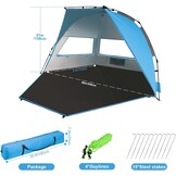 TAGVO Strandtent, waterdicht, draagbaar, voor 3-4 personen, zonwering, UPF 50+ ademende tent voor kamperen