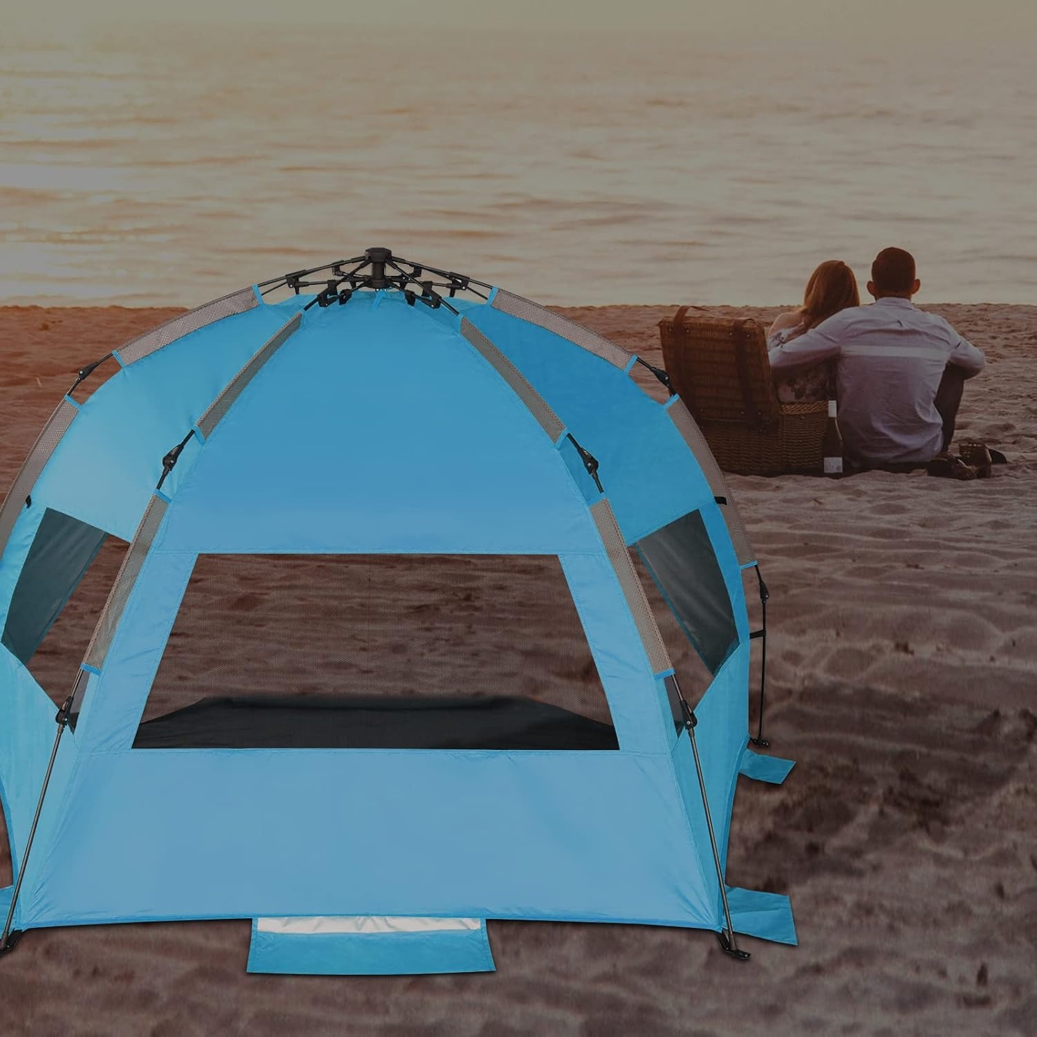 TAGVO Strandtent, waterdicht, draagbaar, voor 3-4 personen, zonwering, UPF 50+ ademende tent voor kamperen