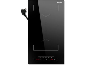 Induction Hob 30cm 3500W Plug in, Jessier 2 Zones Electric Hob with Flexible Zone for BBQ, Built-in Hob with 9 Power Levels Setting, Pause Function, Timer, Child Lock Black