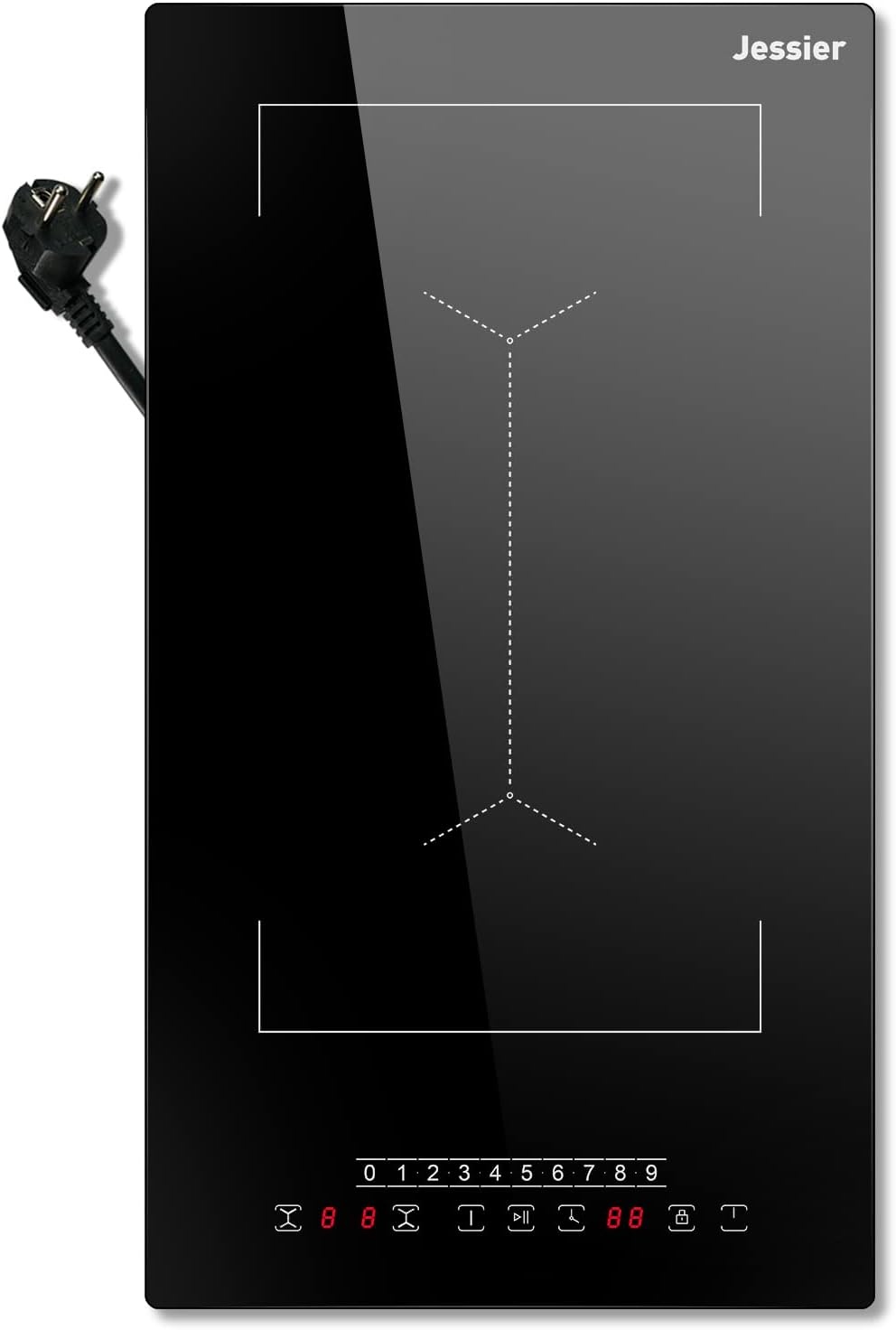 Induction Hob 30cm 3500W Plug in, Jessier 2 Zones Electric Hob with Flexible Zone for BBQ, Built-in Hob with 9 Power Levels Setting, Pause Function, Timer, Child Lock Black