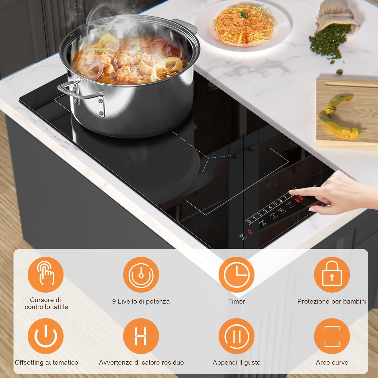 Induction Hob 30cm 3500W Plug in, Jessier 2 Zones Electric Hob with Flexible Zone for BBQ, Built-in Hob with 9 Power Levels Setting, Pause Function, Timer, Child Lock Black