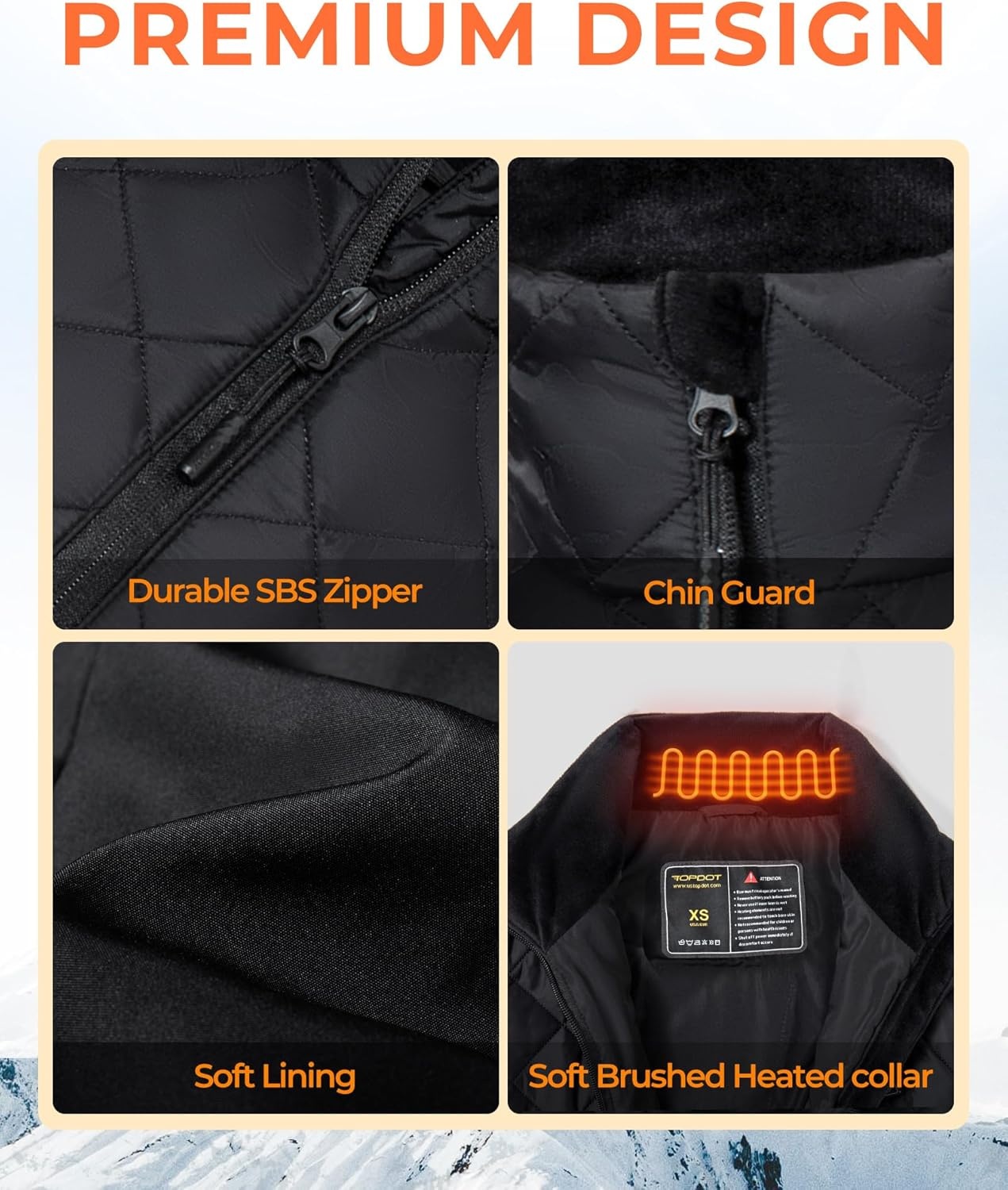 Topdot Gewatteerd verwarmd vest voor dames met 16000mAh 7,4V accupakket, Lights-Out Design 10 verwarmingszones verwarmd damesvest