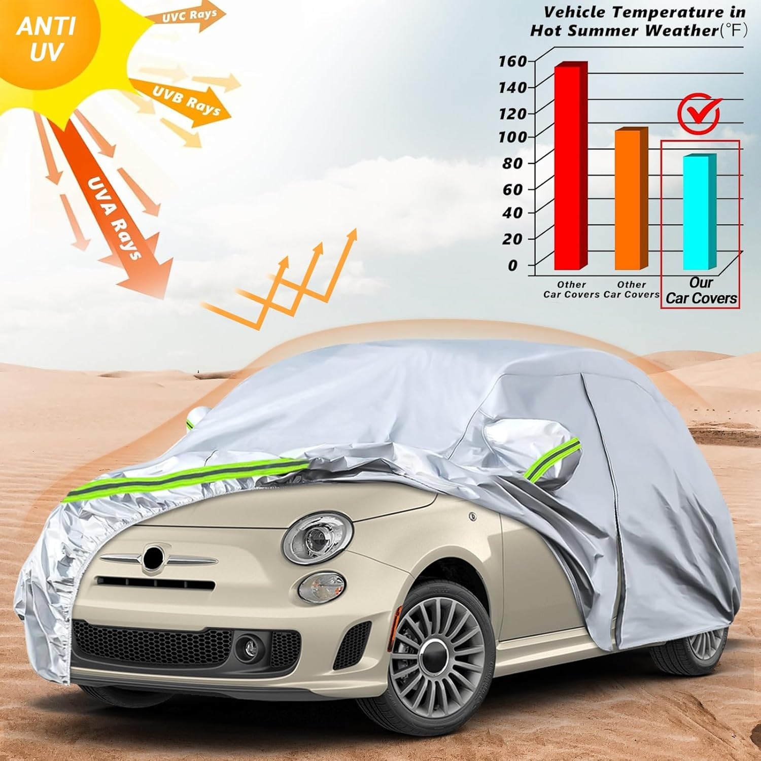 Autohoes, outdoor, waterdicht, geschikt voor 2007-2024, Fiat 500, 500C, 500E, Abarth 500, zomer, volledige garage, autozeil, afdekzeil, buitenafdekking voor regen, zon, stof, uv-bescherming,