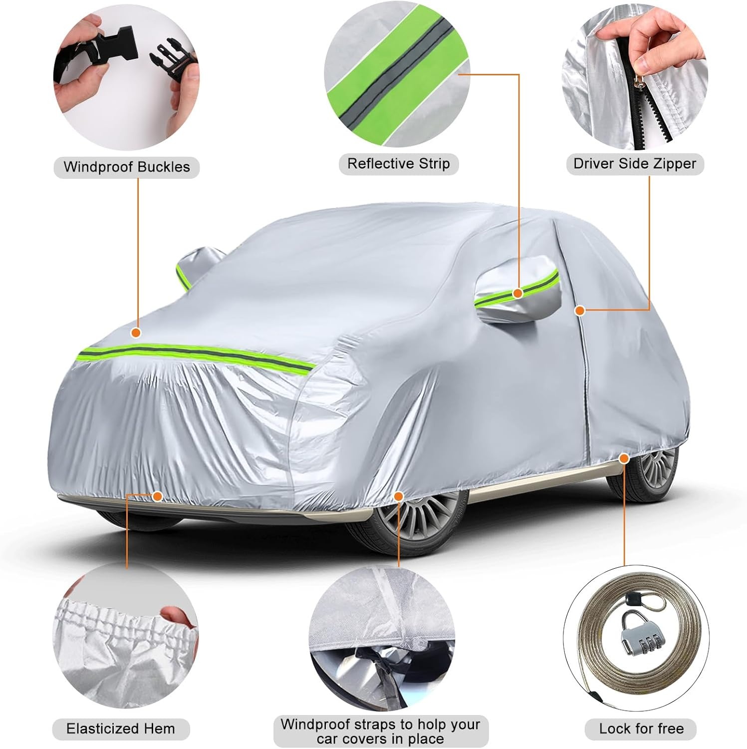 Autohoes, outdoor, waterdicht, geschikt voor 2007-2024, Fiat 500, 500C, 500E, Abarth 500, zomer, volledige garage, autozeil, afdekzeil, buitenafdekking voor regen, zon, stof, uv-bescherming,