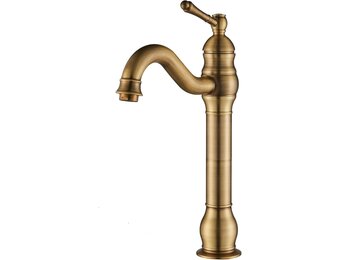 Rozin Kraan Badkamer Antiek Messing Retro Hoge Wastafelkraan 360° Draaibaar Eengreeps Wastafelkraan Badkraan van Messing voor Badkamer
