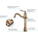 Rozin Kraan Badkamer Antiek Messing Retro Hoge Wastafelkraan 360° Draaibaar Eengreeps Wastafelkraan Badkraan van Messing voor Badkamer