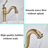 Rozin Kraan Badkamer Antiek Messing Retro Hoge Wastafelkraan 360° Draaibaar Eengreeps Wastafelkraan Badkraan van Messing voor Badkamer