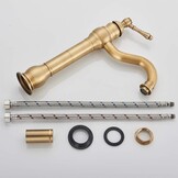 Rozin Kraan Badkamer Antiek Messing Retro Hoge Wastafelkraan 360° Draaibaar Eengreeps Wastafelkraan Badkraan van Messing voor Badkamer