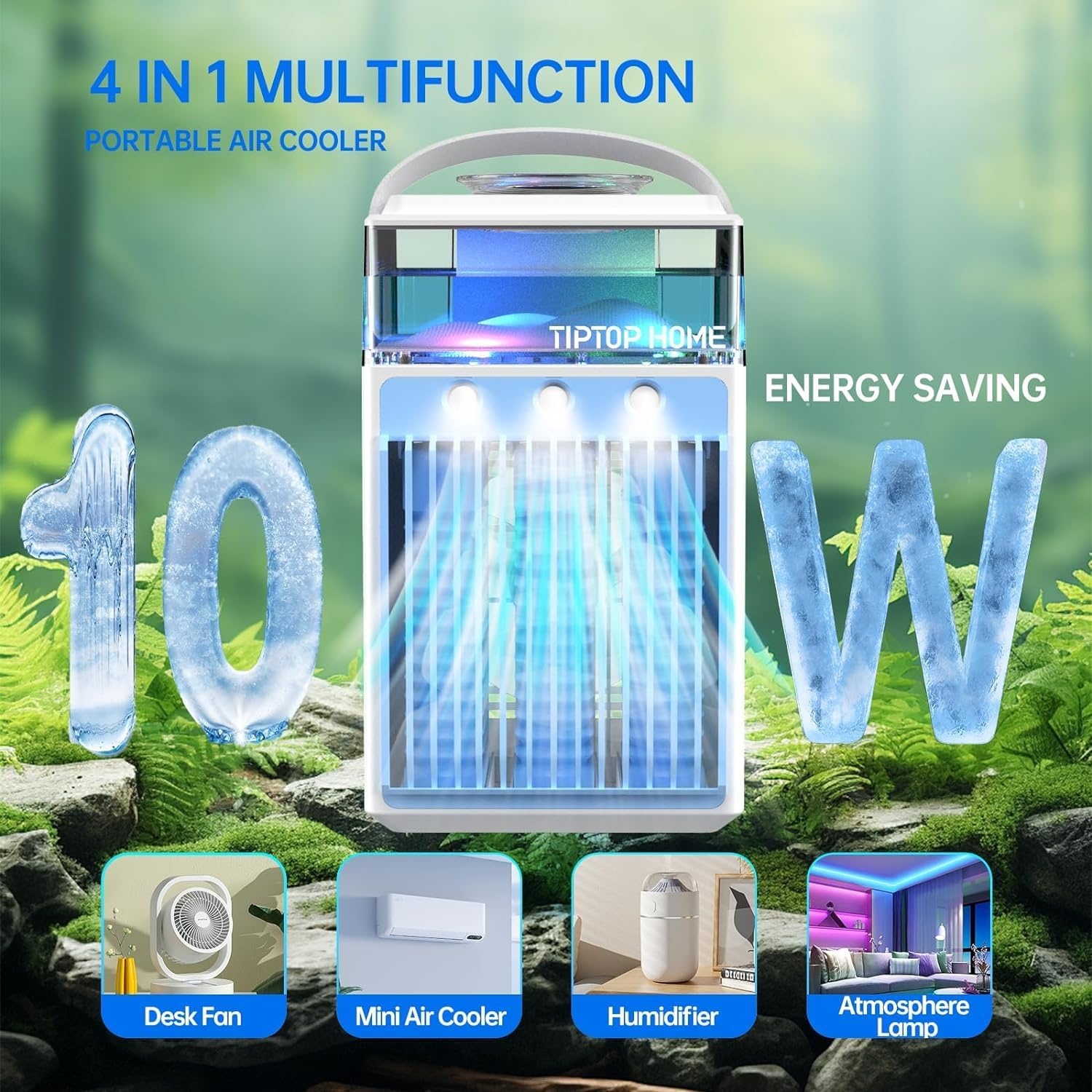 Mini Air Conditioner, Mini Air Cooler, 4-in-1 USB Portable Mobile Air Conditioner with 6 Ice Boxes and App Control, 3 Speed Mini Evaporative Air Conditioner Air Cooler for Home, Office, Travel (Ice