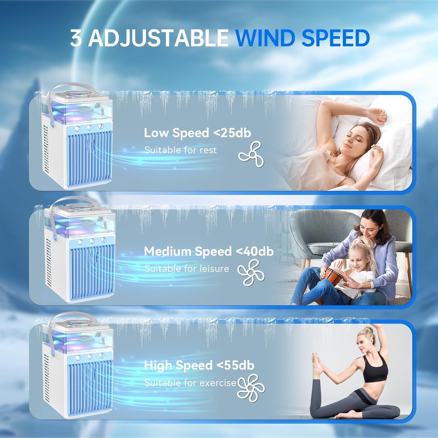 Mini Air Conditioner, Mini Air Cooler, 4-in-1 USB Portable Mobile Air Conditioner with 6 Ice Boxes and App Control, 3 Speed Mini Evaporative Air Conditioner Air Cooler for Home, Office, Travel (Ice