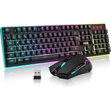 RedThunder K10 Wireless Gaming Keyboard and Mouse French AZERTY LED Backlight 3800mAh Rechargeable Batteries USB Keyboard Anti-ghosting + Mouse 7D 3200DPI for PC Gamer