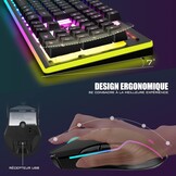 RedThunder K10 Wireless Gaming Keyboard and Mouse French AZERTY LED Backlight 3800mAh Rechargeable Batteries USB Keyboard Anti-ghosting + Mouse 7D 3200DPI for PC Gamer