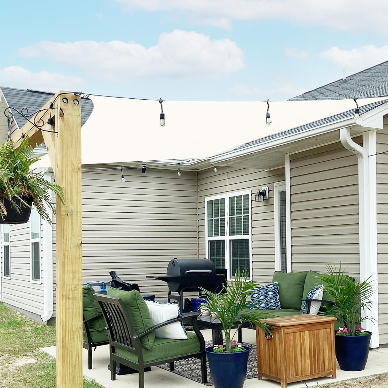 SUNNY GUARD Zonnezeil Zonnescherm Rechthoekig 4x5m HDPE Waterdoorlatend UV-bescherming voor patio,Tuin, Buitenkant, Terras, Kleur beige