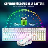 RedThunder K10 Set mit Tastatur und Maus, kabellos, Gaming-Tastatur, Hintergrundbeleuchtung, französisches AZERTY, wiederaufladbare Akkus, Gaming-Maus 3200 DPI für PC PS5 Xbox One Gamer (weiß)
