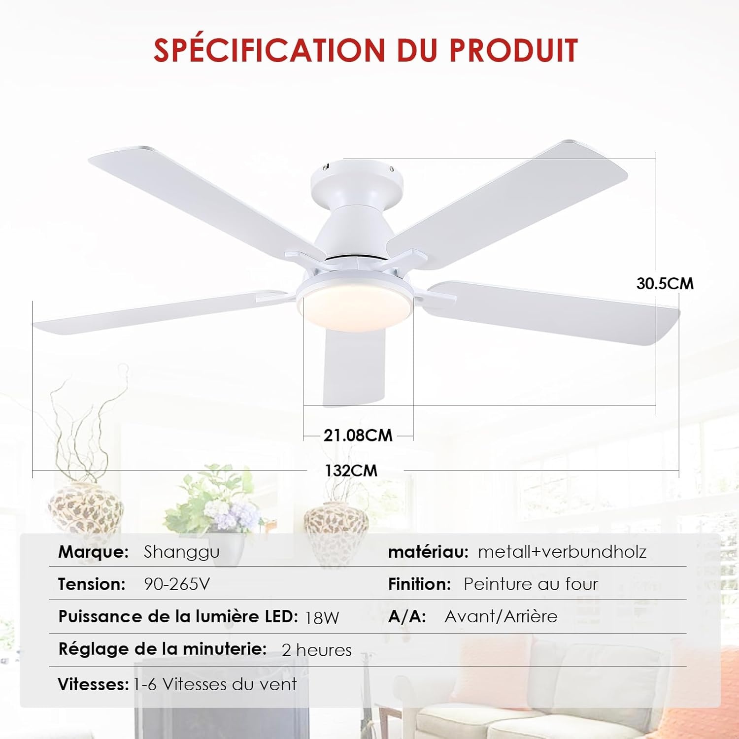 Plafondventilator met Licht (132cm) - 28% Korting!