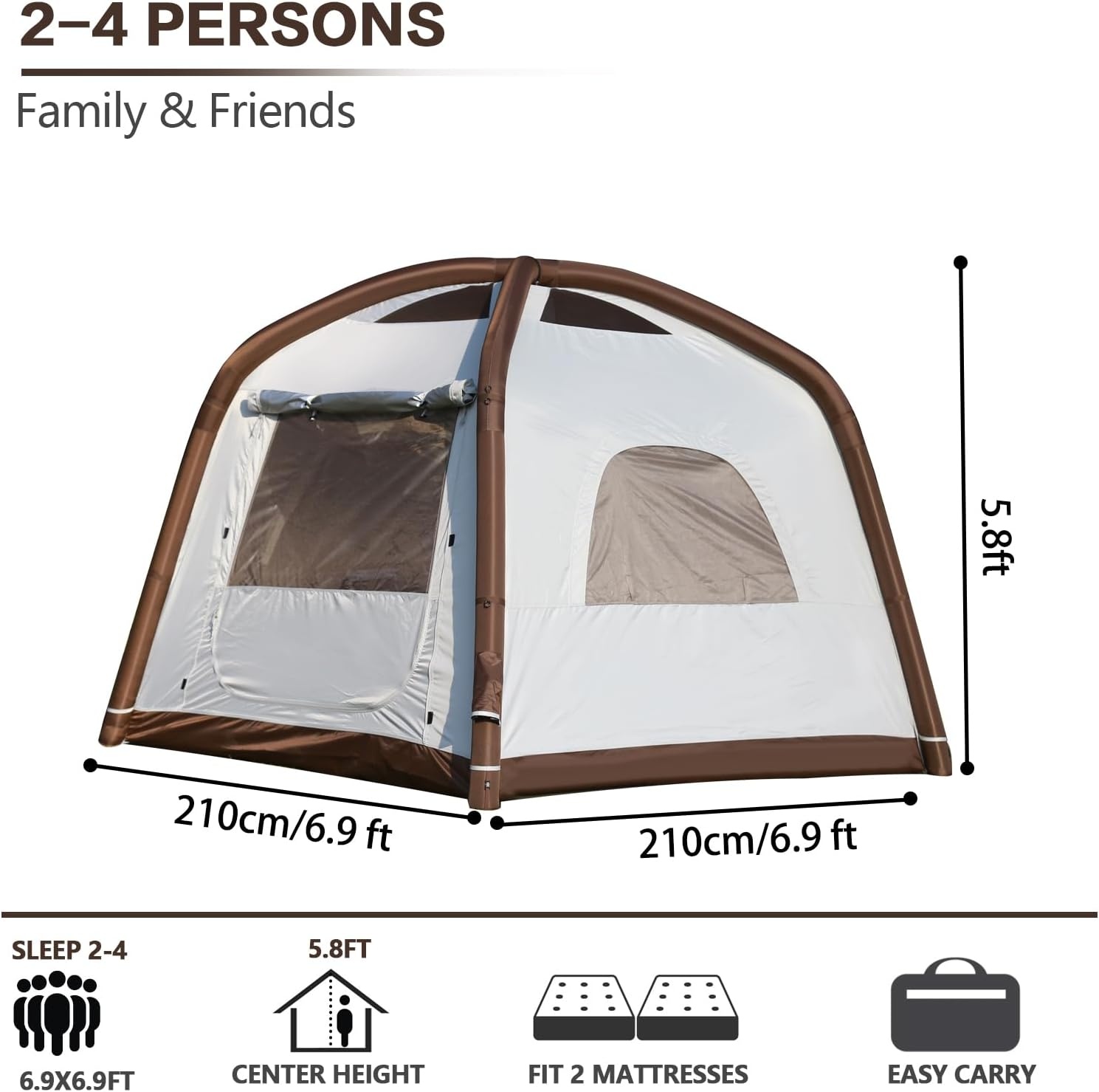 Opblaasbare Campingtent 2-4 persoons - Waterdicht & Eenvoudige Montage (-29%)