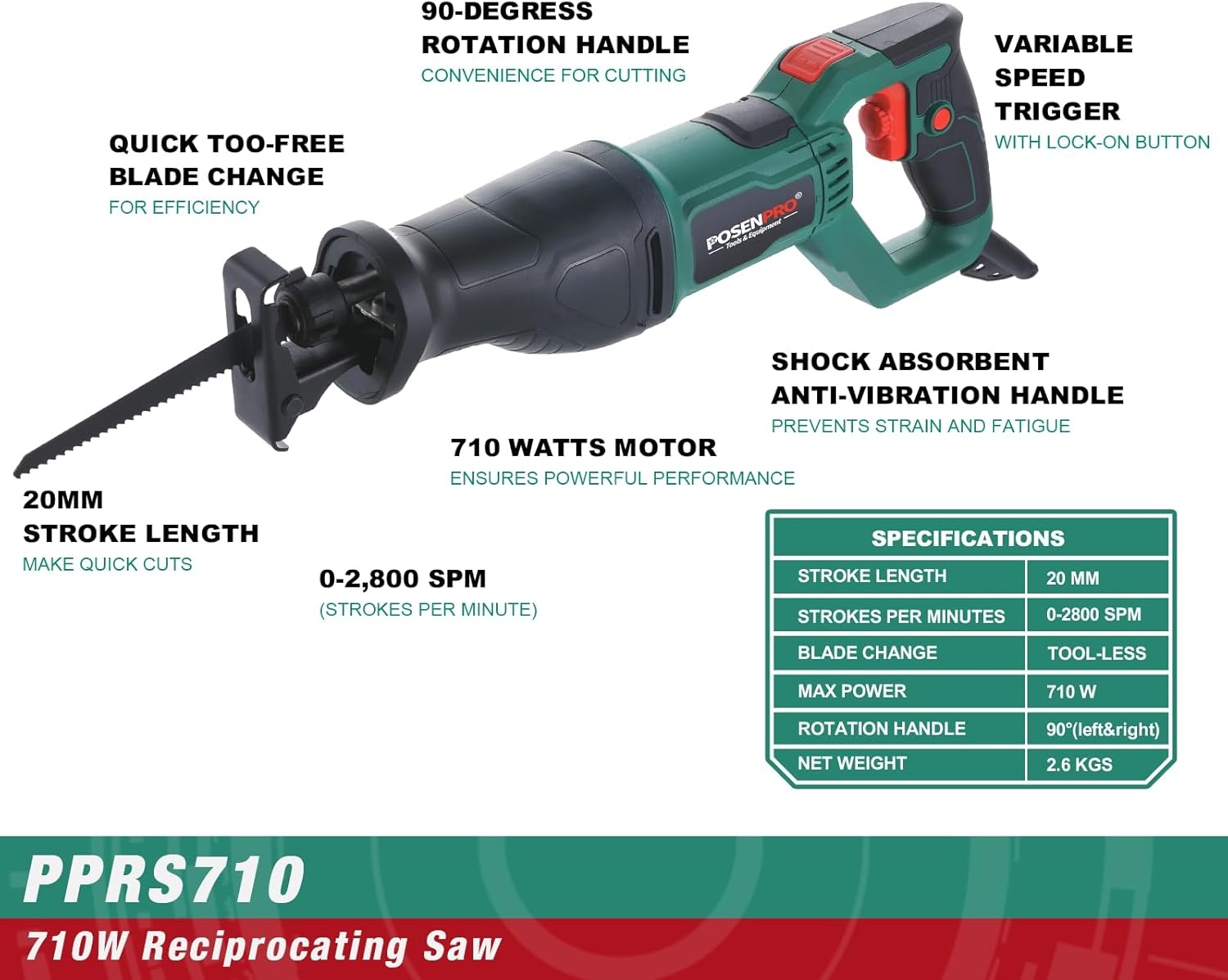 POSENPRO Reciprozaag 710W - 48% Korting | Incl. Zaagbladen