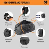 Lamaki Holdall Duffel Backpack Weekender (45-50L) - Zwart - 27% Korting