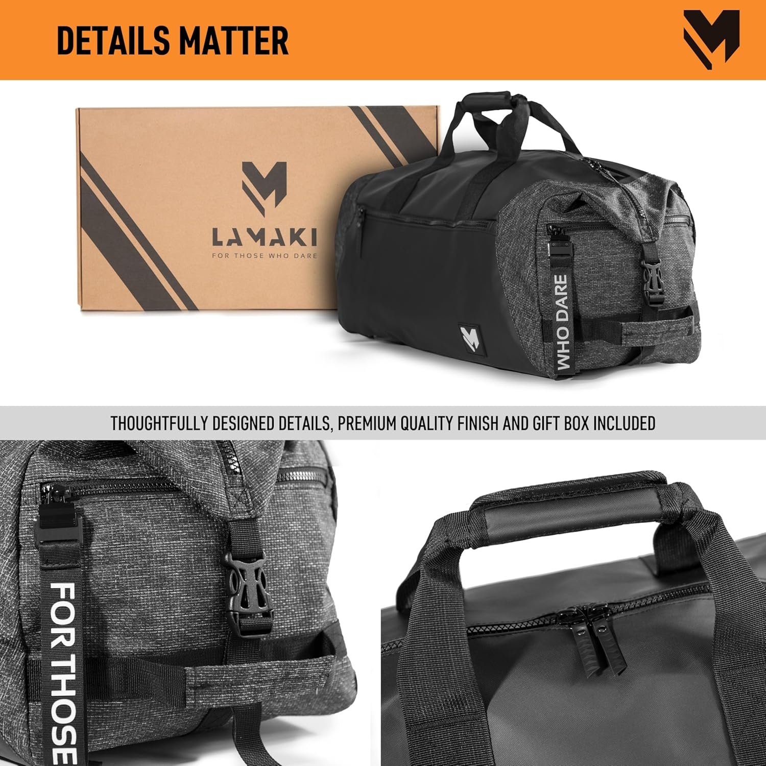 Lamaki Holdall Duffel Backpack Weekender (45-50L) - Zwart - 27% Korting