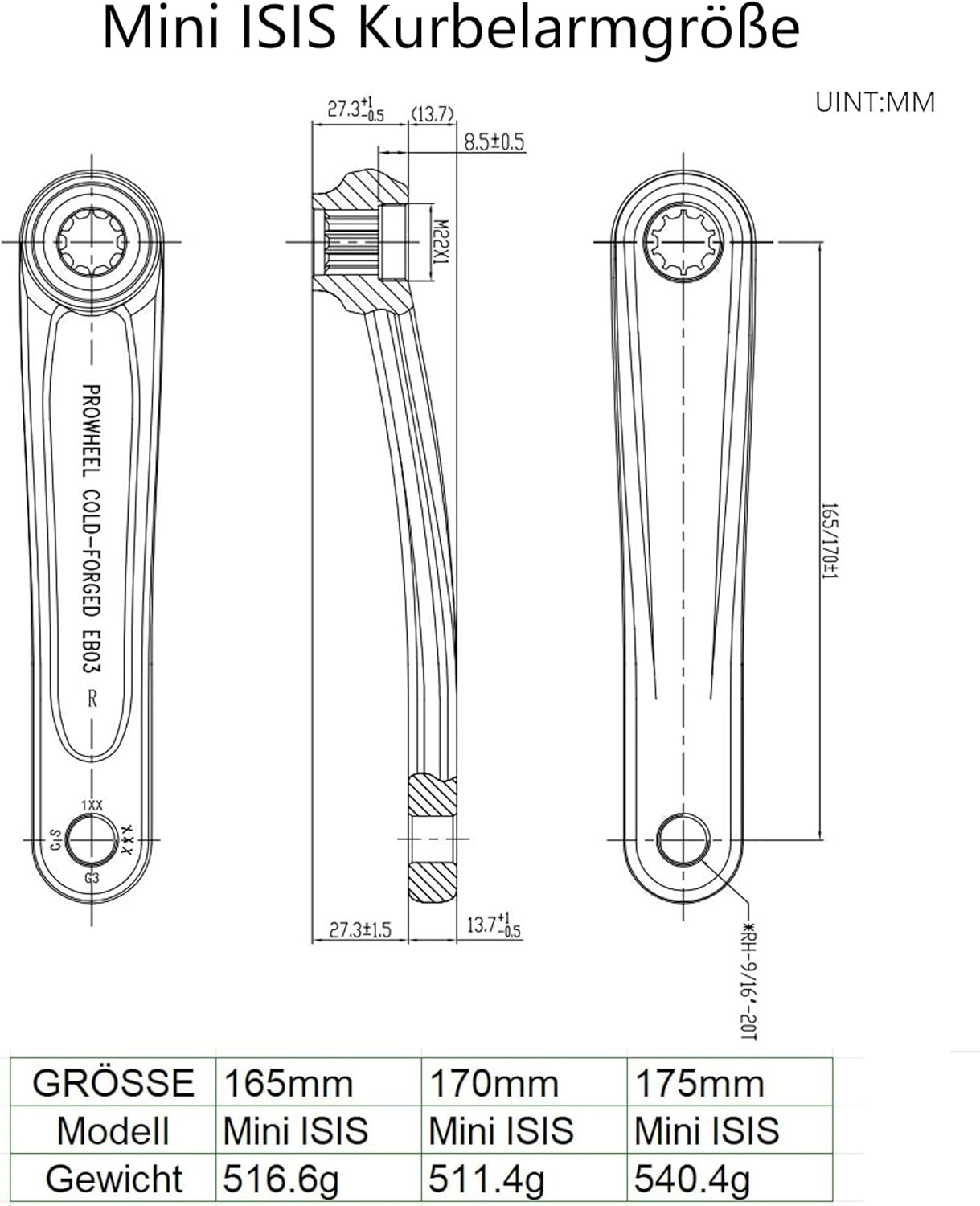 Prowheel Ebike ISIS Kurbelarm - 165/170/175MM | Nu 25% Korting!