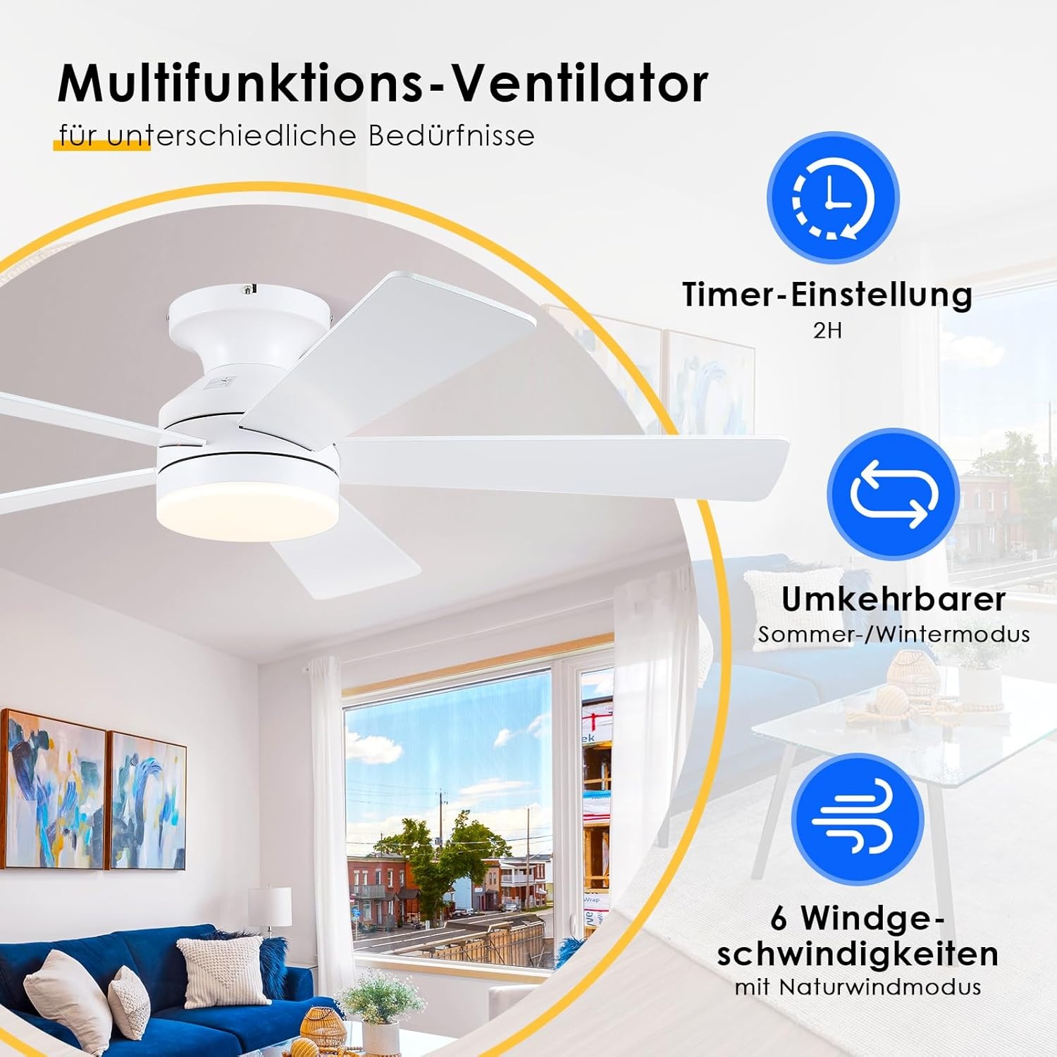 Witte Plafondventilator met Verlichting (116cm) - 28% Korting!