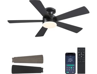 Flush Mount Plafondventilator met Licht - 116cm Zwart - 28% Korting