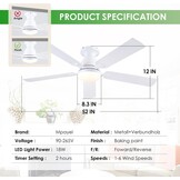 Shanggu Plafondventilator met Licht, 132cm, Wit - Nu 28% Korting!