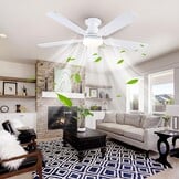 Shanggu Plafondventilator met Licht, 132cm, Wit - Nu 28% Korting!