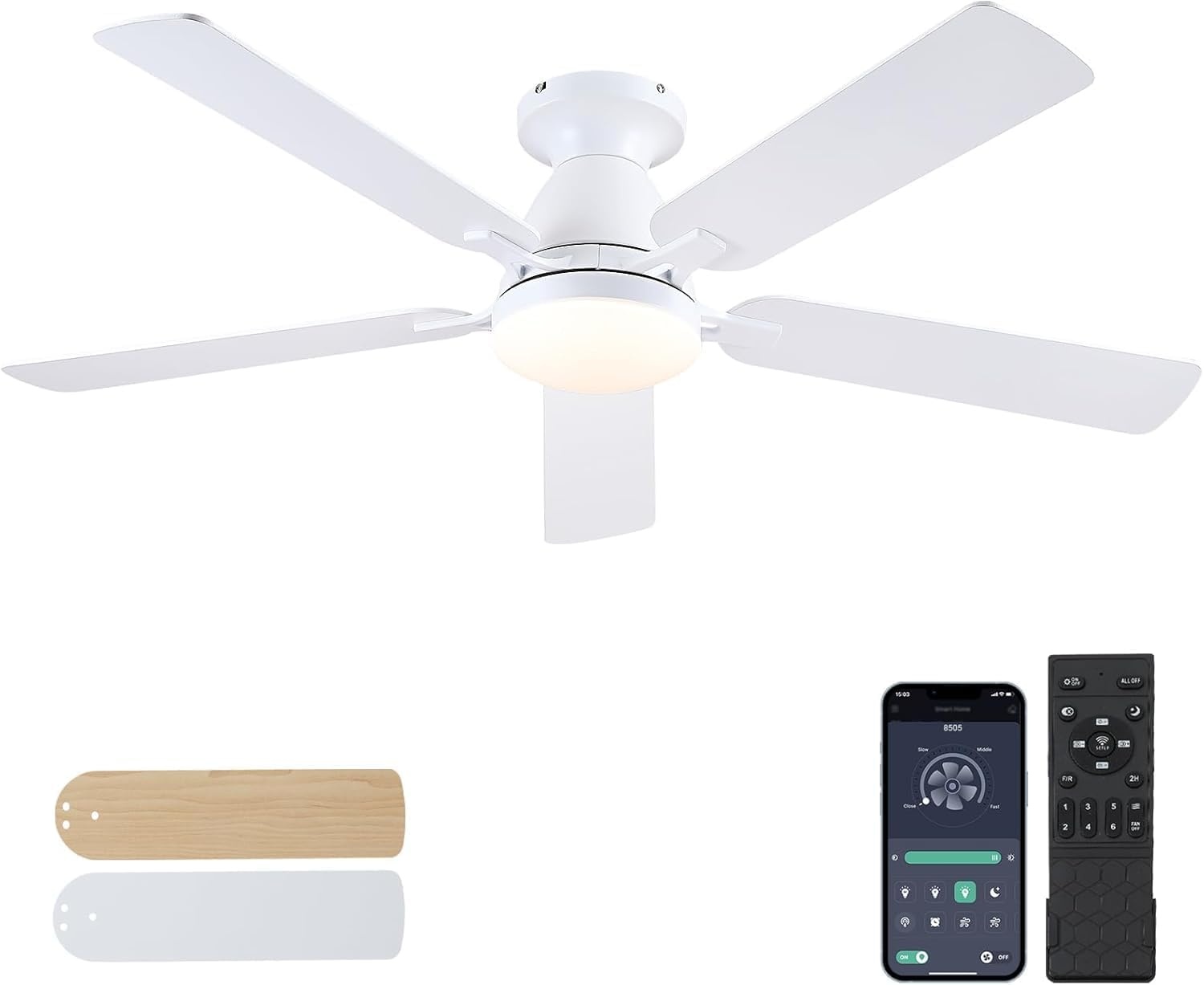 Plafondventilator met Licht & Afstandsbediening | 132cm | Wit | 28% Korting