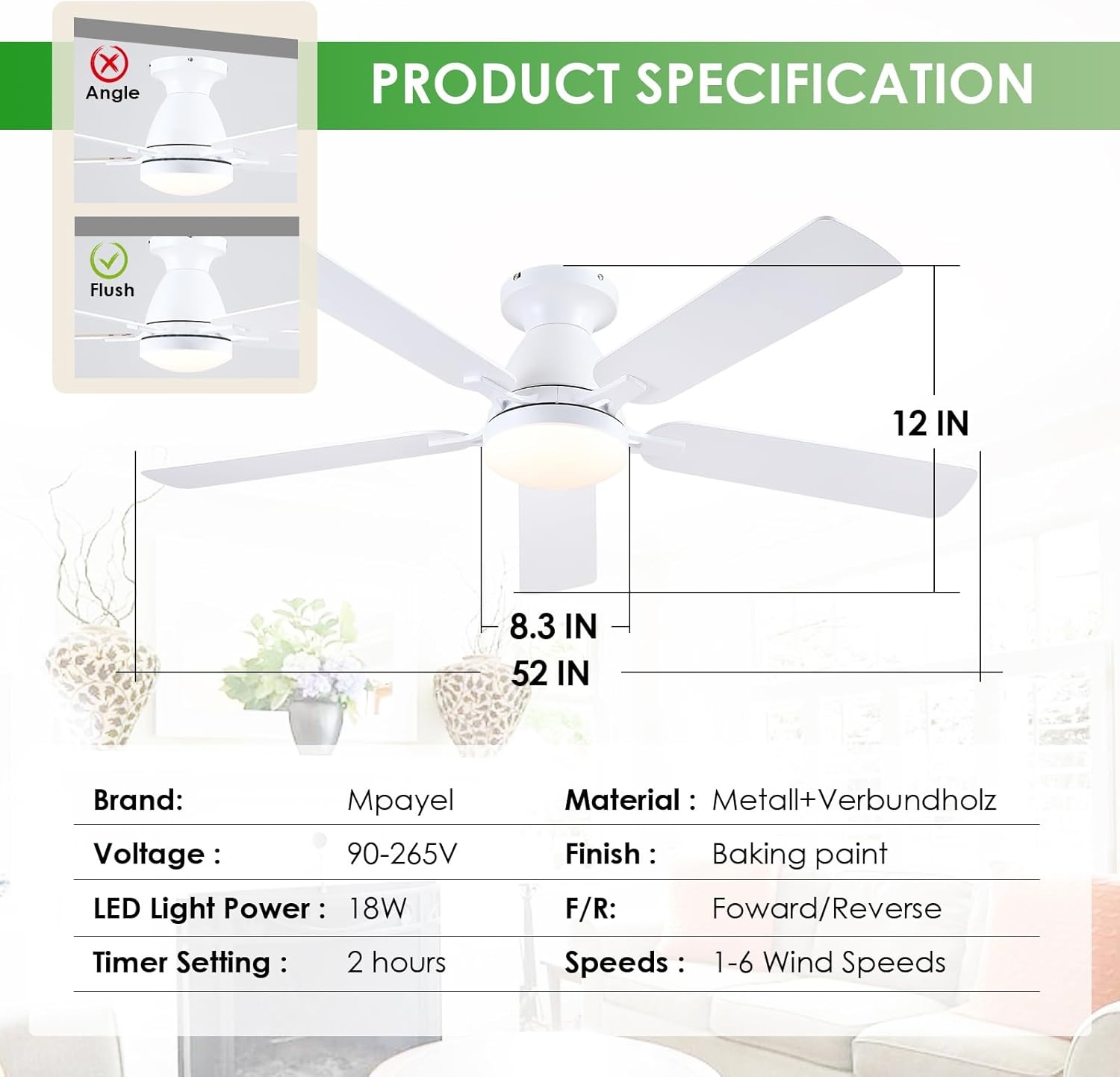 Plafondventilator met Licht & Afstandsbediening | 132cm | Wit | 28% Korting