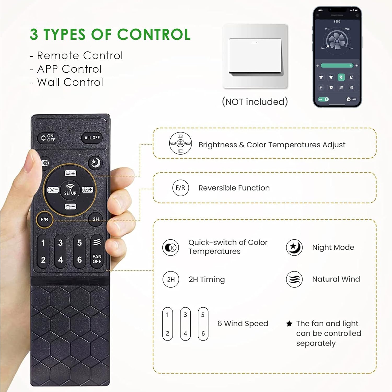 Plafondventilator met Licht & Afstandsbediening | 132cm | Wit | 28% Korting