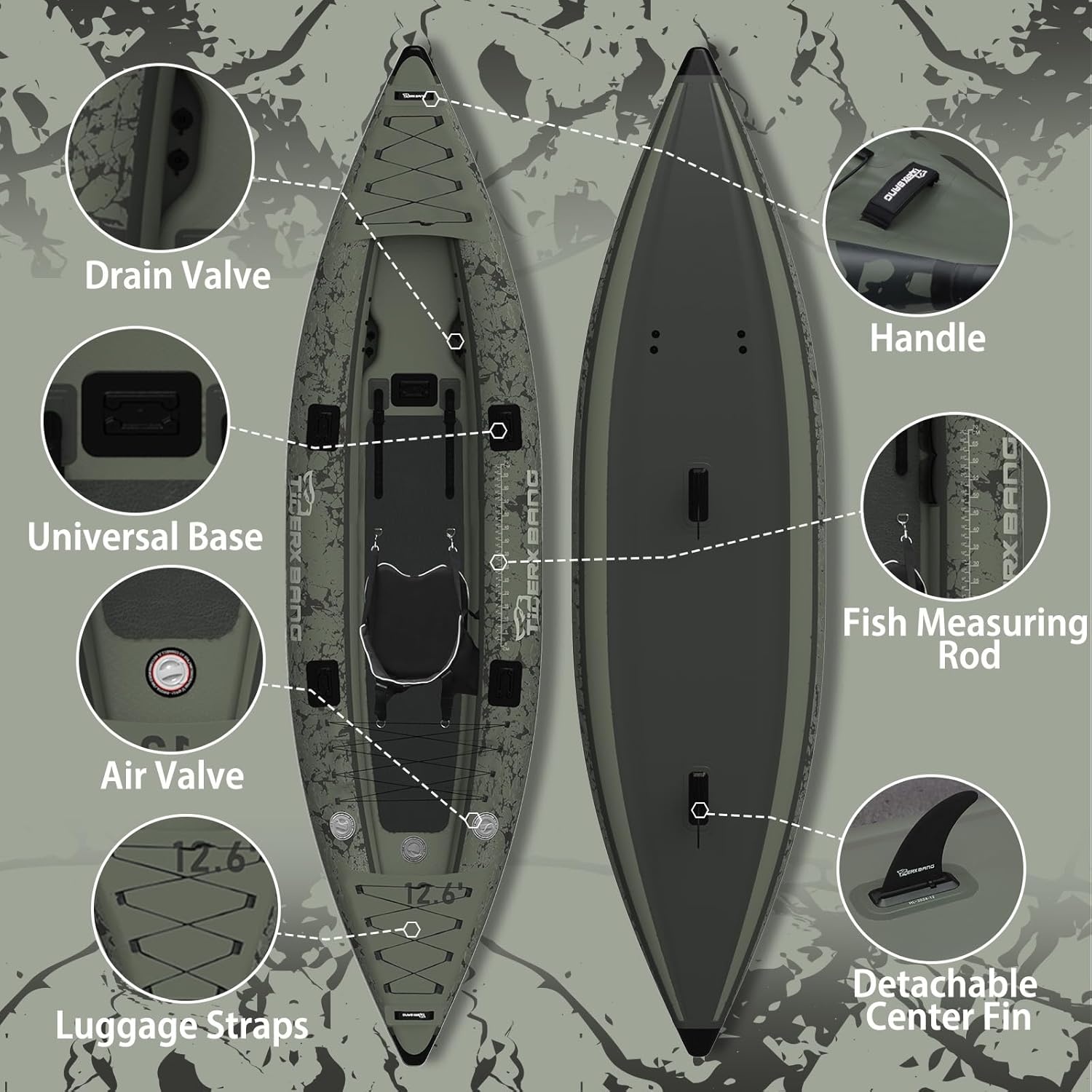 Opblaasbare Kajak Set - 30% Korting | TIGERXBANG | 386x102x27cm