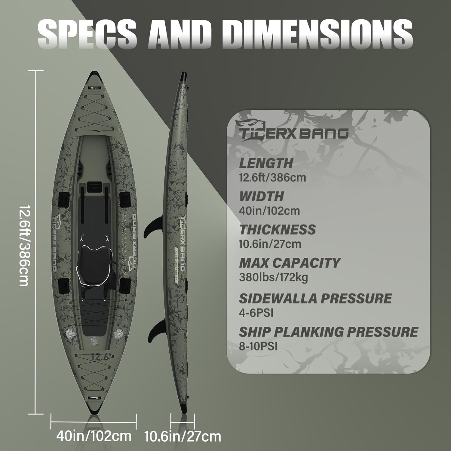 Opblaasbare Kajak Set - 30% Korting | TIGERXBANG | 386x102x27cm