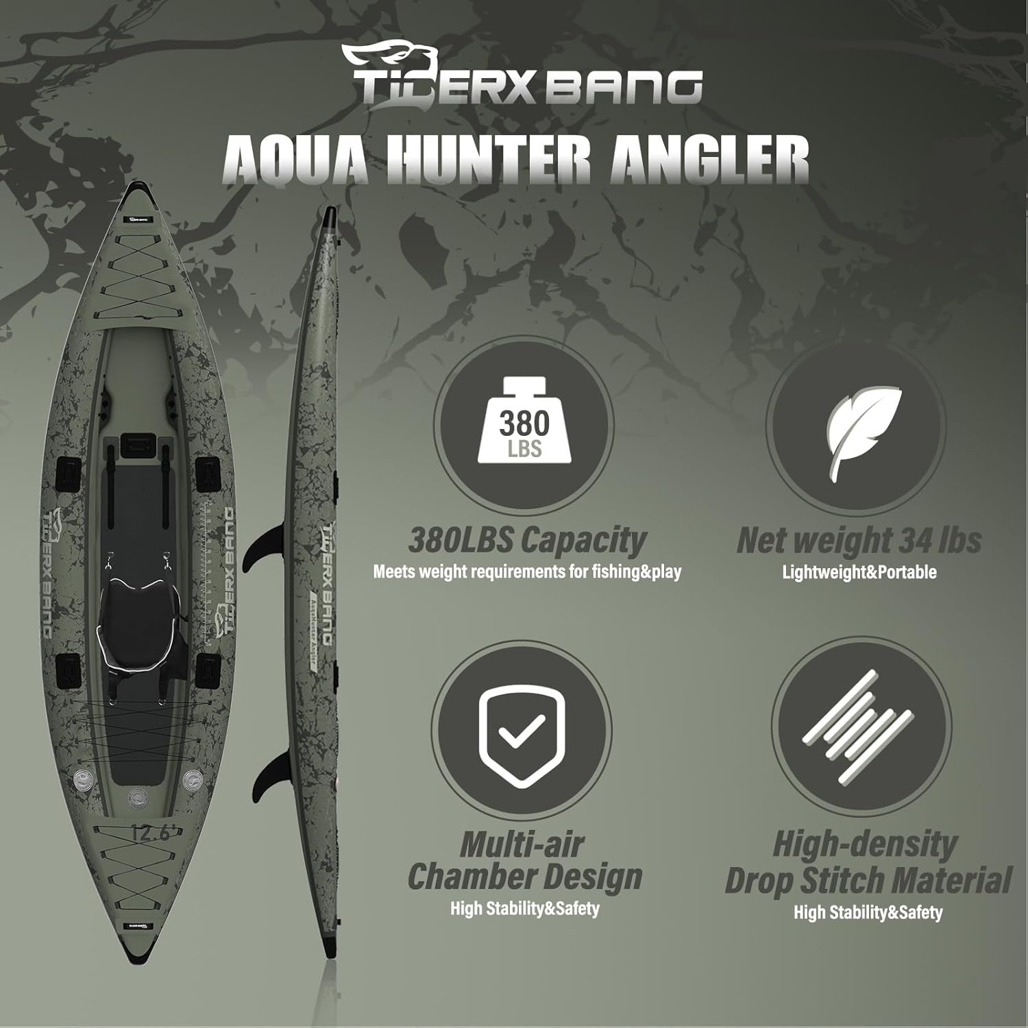 Opblaasbare Kajak Set - 30% Korting | TIGERXBANG | 386x102x27cm