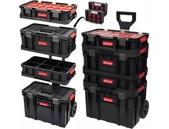 6-in-1 XL assortimentskoffer, werkplaatswagen, rolbox, mobiele werkplaatskoffer, kunststof schuifladen, gereedschapskoffer op wielen