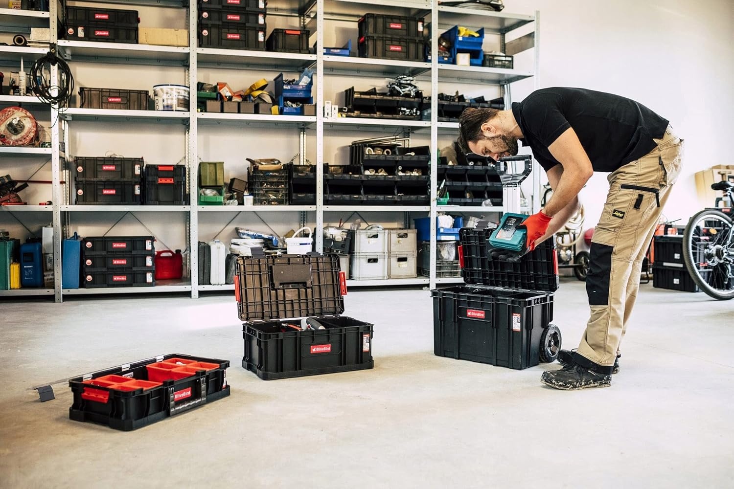 6-in-1 XL assortimentskoffer, werkplaatswagen, rolbox, mobiele werkplaatskoffer, kunststof schuifladen, gereedschapskoffer op wielen