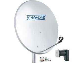 SCHWAIGER 470 SAT systeem satelliet set schotelantenne twin LNB digitaal 8X F-connector 7mm staal SAT antenne complete set lichtgrijs 55 x 62cm