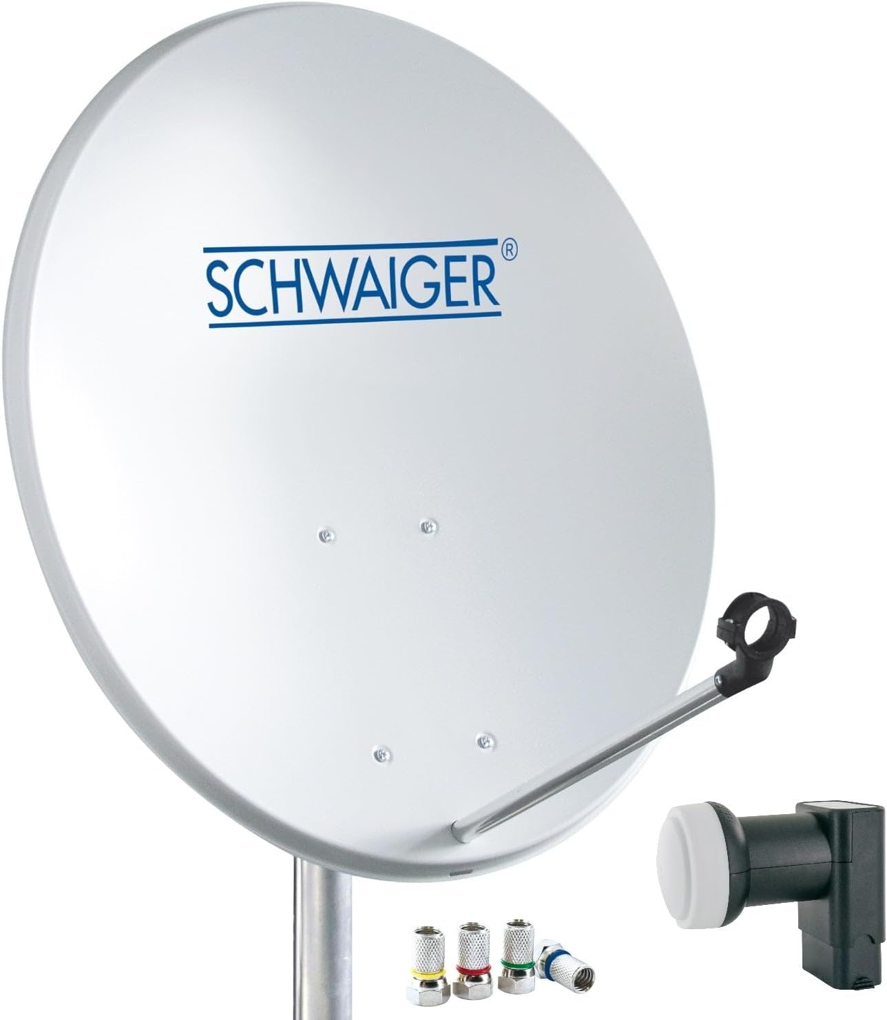 SCHWAIGER 470 SAT systeem satelliet set schotelantenne twin LNB digitaal 8X F-connector 7mm staal SAT antenne complete set lichtgrijs 55 x 62cm