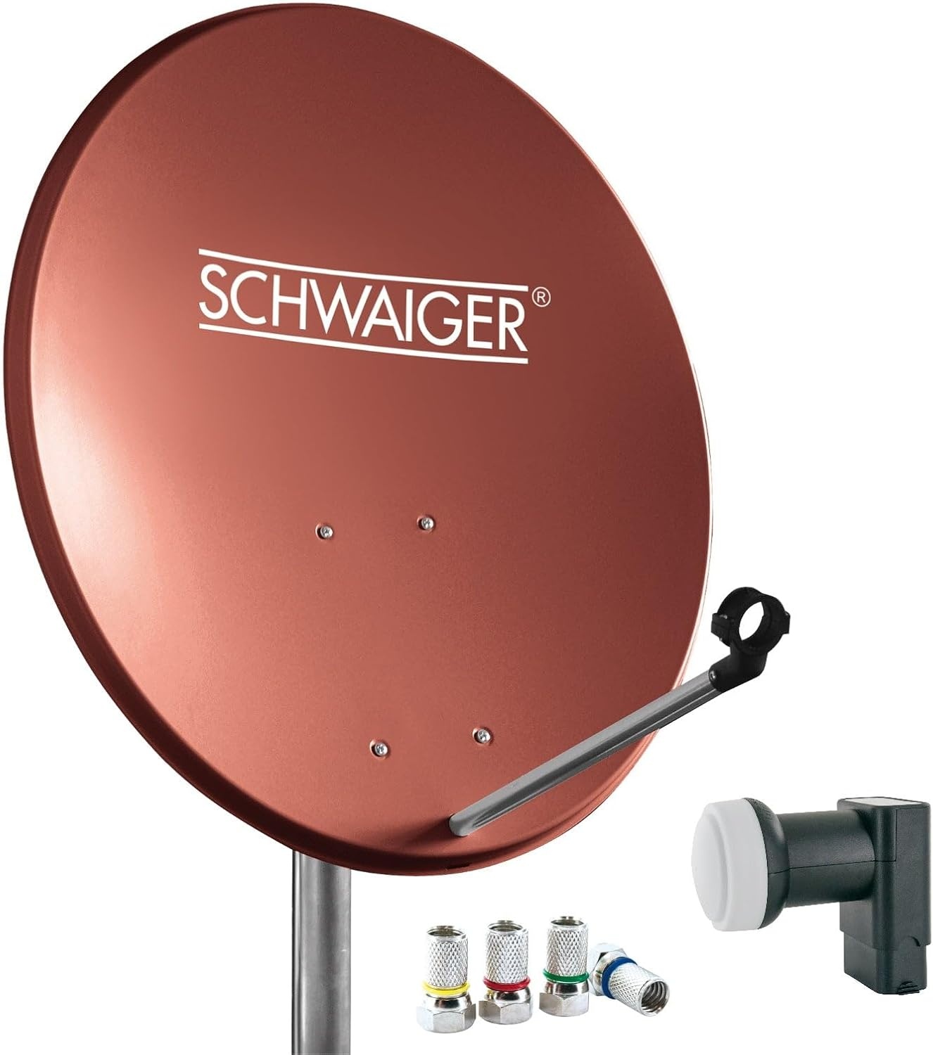 SCHWAIGER 470 SAT systeem satelliet set schotelantenne twin LNB digitaal 8X F-connector 7mm staal SAT antenne complete set lichtgrijs 55 x 62cm