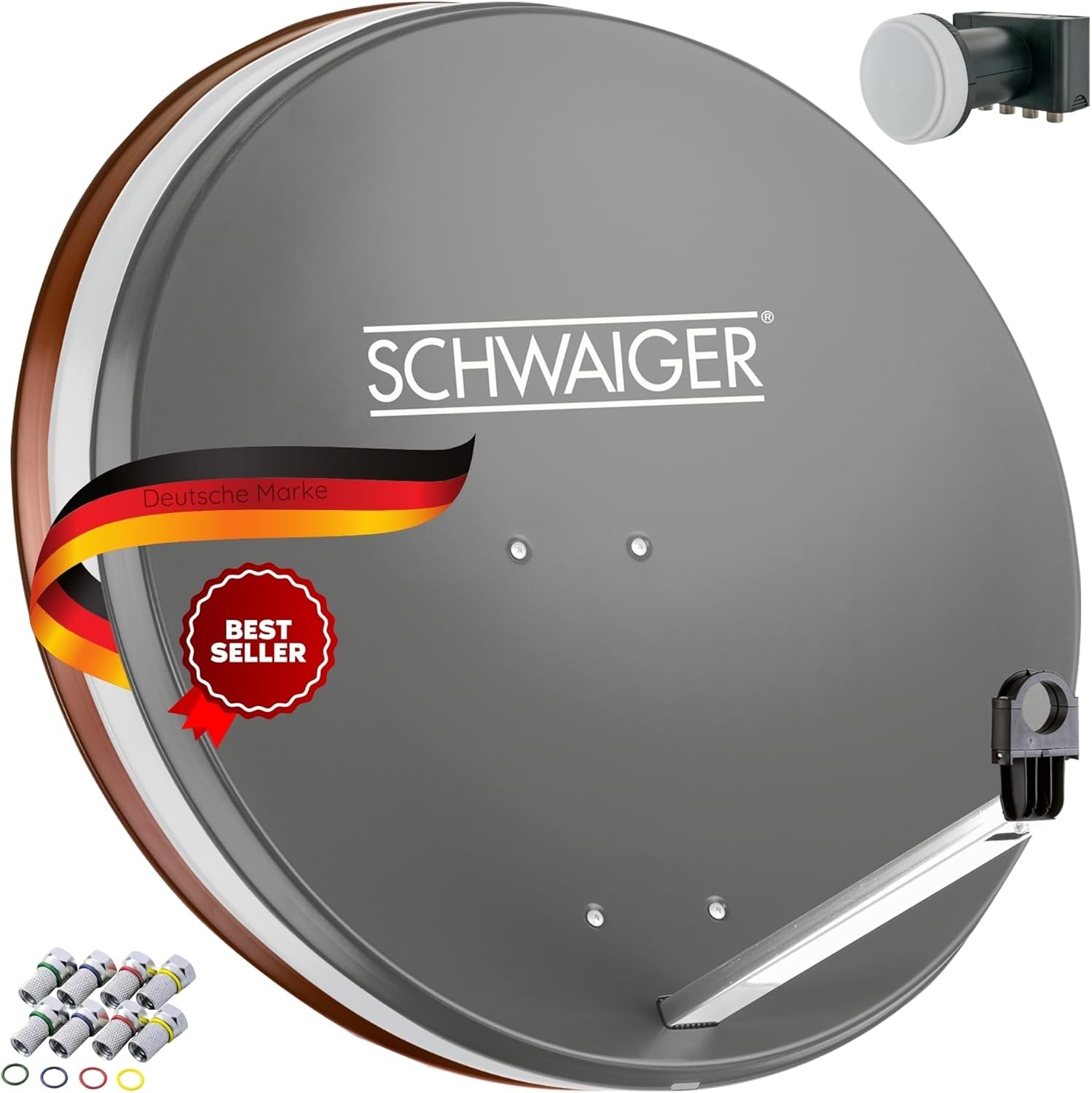 SCHWAIGER 470 SAT systeem satelliet set schotelantenne twin LNB digitaal 8X F-connector 7mm staal SAT antenne complete set lichtgrijs 55 x 62cm