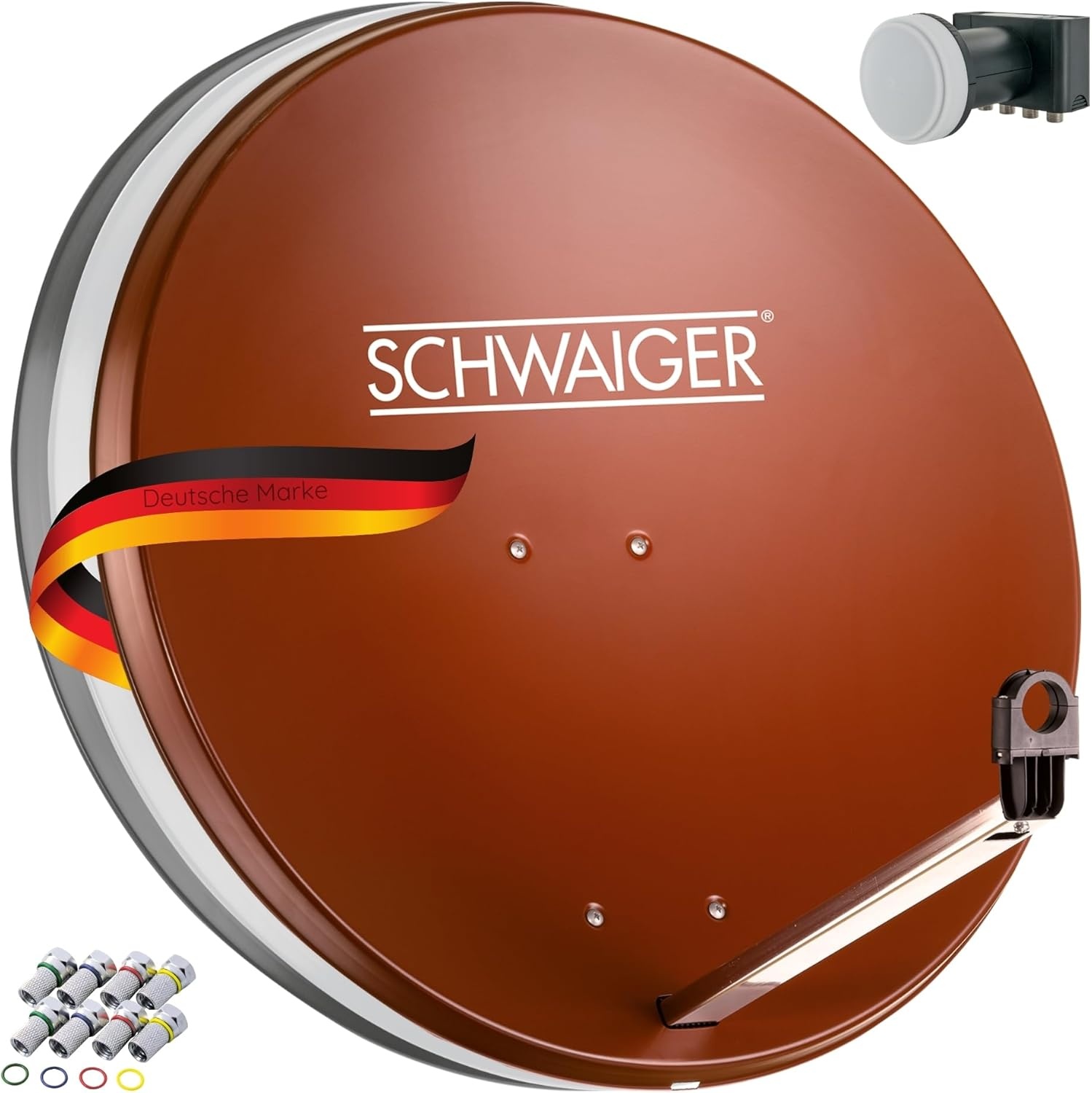 SCHWAIGER 470 SAT systeem satelliet set schotelantenne twin LNB digitaal 8X F-connector 7mm staal SAT antenne complete set lichtgrijs 55 x 62cm