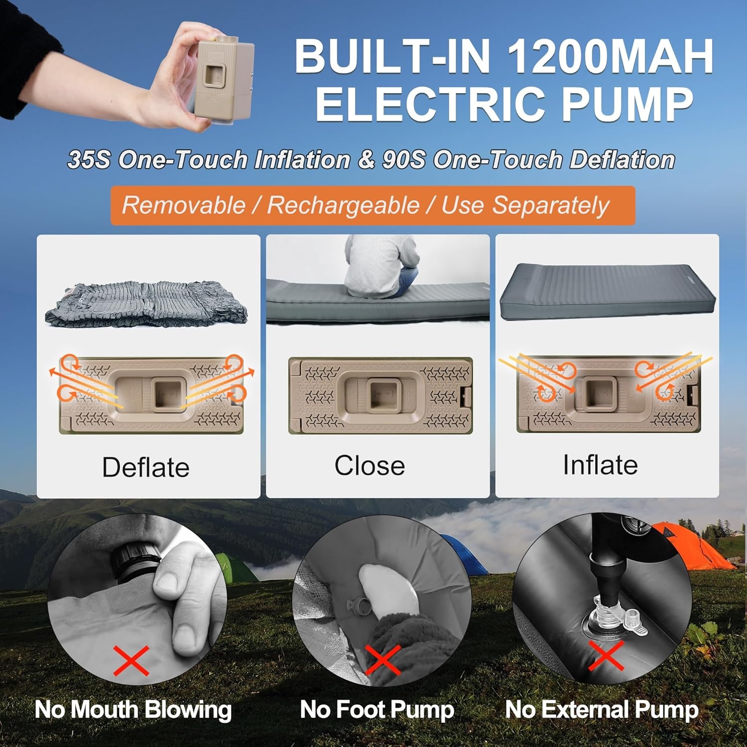 Origem Zelfopblazende slaapmat van schuim met elektrische pomp, 10 cm dik, opblaasbaar, gemakkelijk op te blazen en leeg te maken, geschikt voor camping en strand