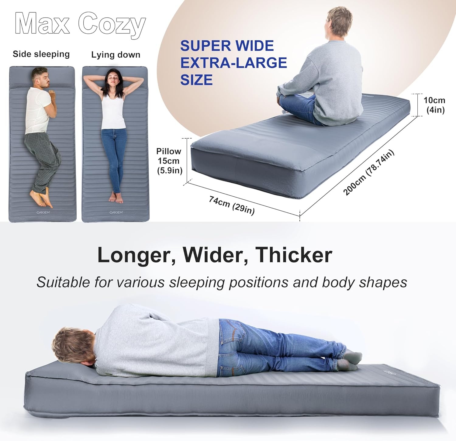 Origem Zelfopblazende slaapmat van schuim met elektrische pomp, 10 cm dik, opblaasbaar, gemakkelijk op te blazen en leeg te maken, geschikt voor camping en strand