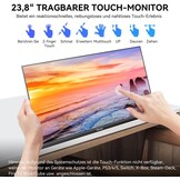 23,8" Großer Portable Touchscreen-Monitor, 100% sRGB VA FHD 1080P, 4000:1 Kontrast, VESA, Lautsprecher, 90° Verstellbarem Ständer, USB-C HDMI, 75Hz Tragbarer Touch Bildschirm für Laptop/PC/Smartphone