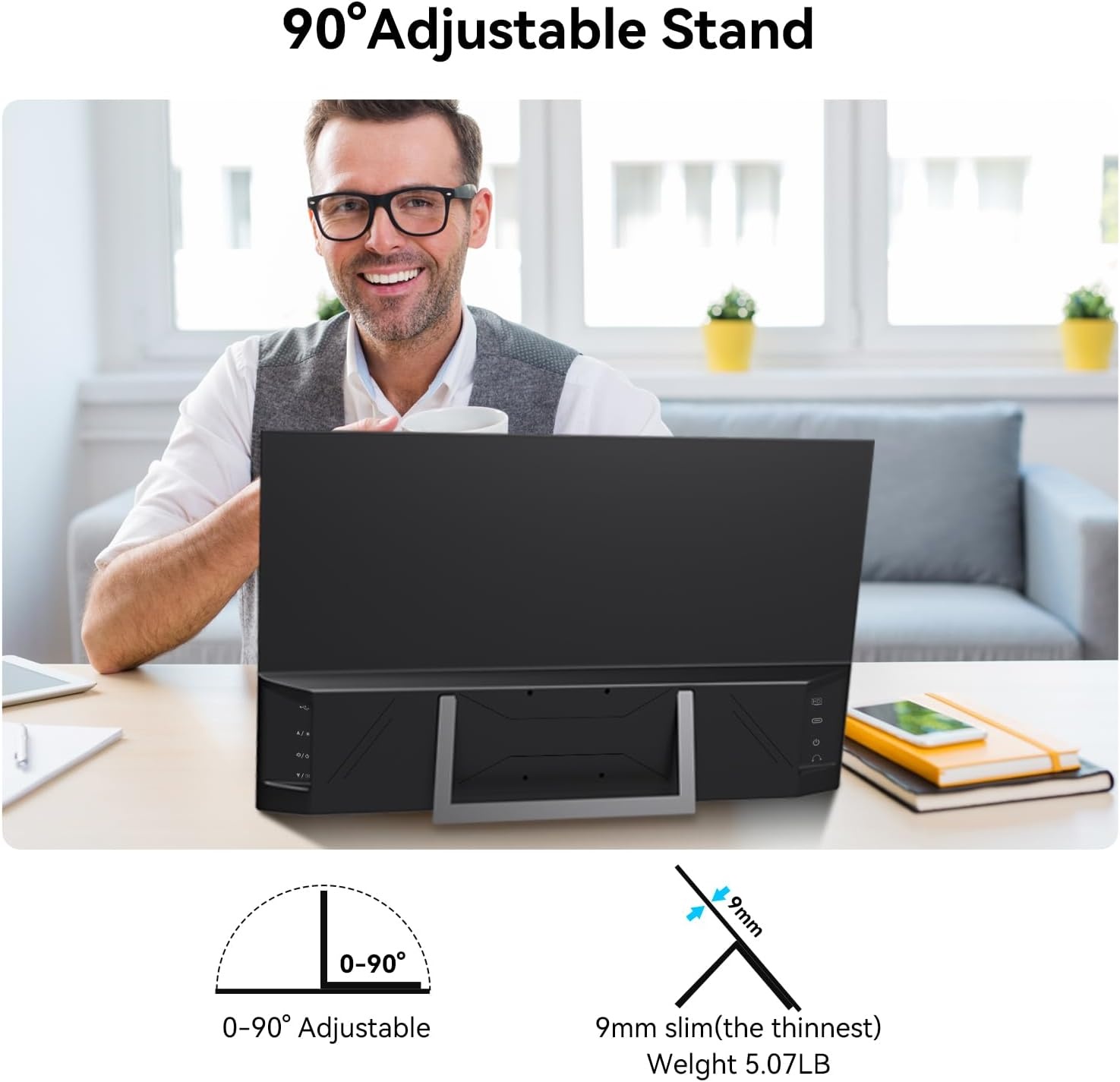 23,8" Großer Portable Touchscreen-Monitor, 100% sRGB VA FHD 1080P, 4000:1 Kontrast, VESA, Lautsprecher, 90° Verstellbarem Ständer, USB-C HDMI, 75Hz Tragbarer Touch Bildschirm für Laptop/PC/Smartphone