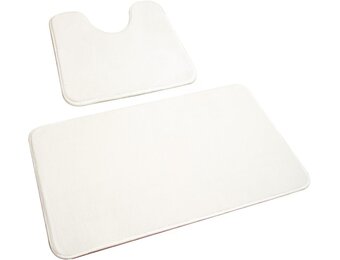 Lot de 2 Tapis Salle de Bain, Tapis WC Contour et Tapis de Bain Blanc, Microfibre Antidérapants Lavable en Machine, 50 x 80 cm + 50 x 40 cm