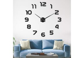 SOLEDI DIY-Wandklok Dempen 3D Muursticker Woonkamer Klok Frameloze Zelfklevende Wandklok Gelden voor Slaapkamer Woonkamer Eetkamer Zwart